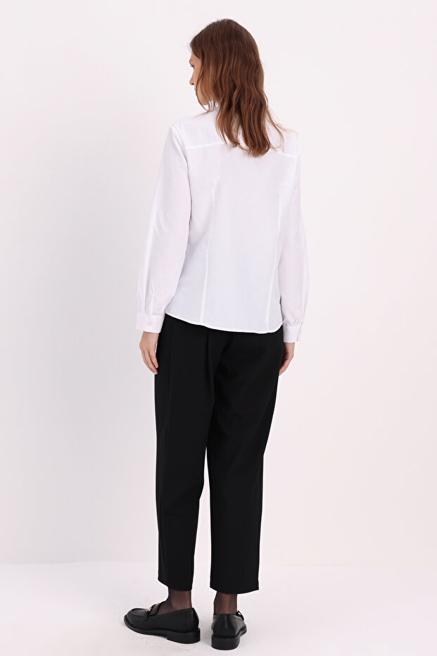 Beyaz Pensli Regular Fit Basic Gömlek - 4