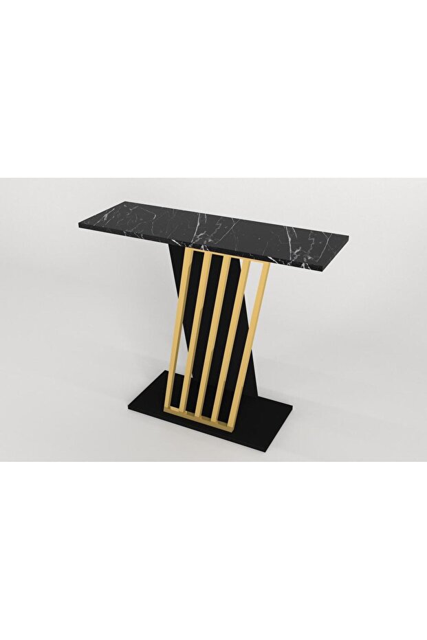 Gravity Siyah Mermer Desenli Gold Metal Dresuar - Modern Antre/Hol Konsolu - 7