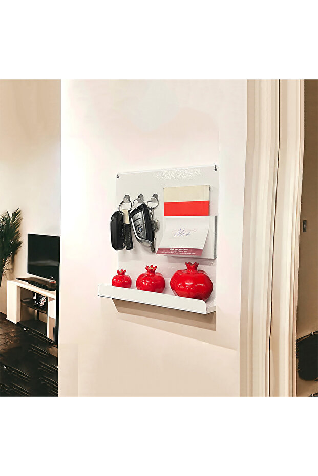 حامل مفاتيح مع رف موديل 2 أبيض - 2