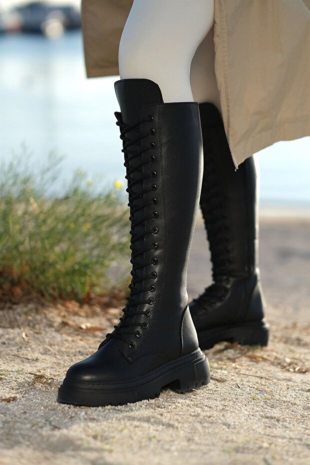 Kalın Tabanlı Çizme Siyah - 1