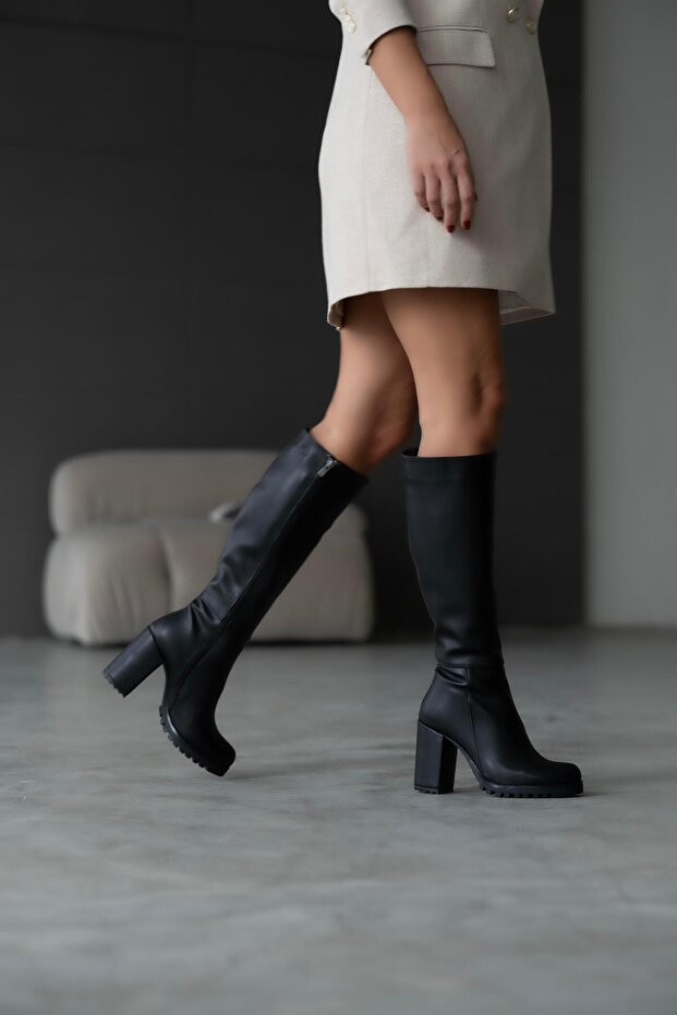 Platform Topuklu Çizme Siyah - 1