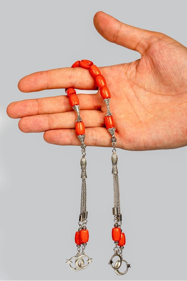 Double Tasseled Orange Barrel Bead Zaza Prayer Beads