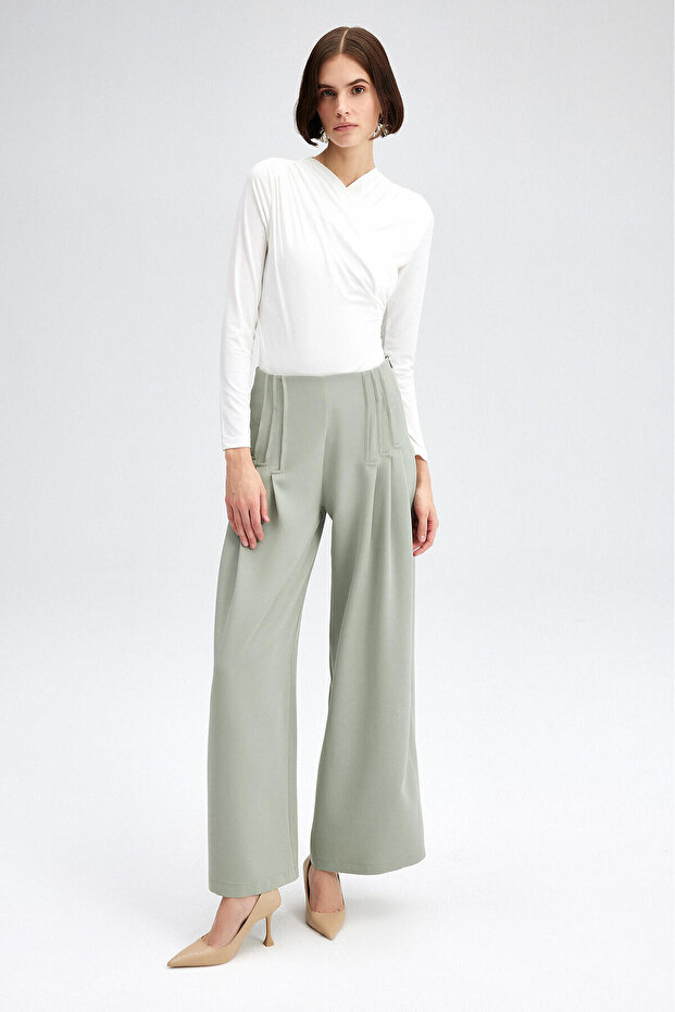 BEL DETAYLI KREP PANTOLON - 1