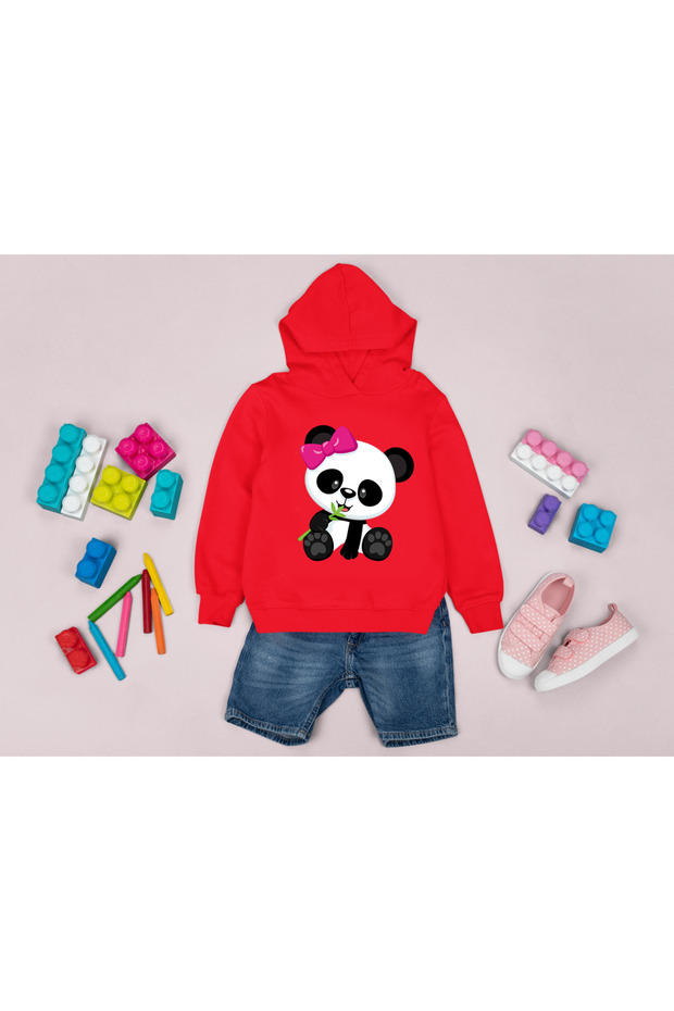 Sweet Children's Sweatshirt with Sweet Panda Hooded Without Pocket 3 Threads