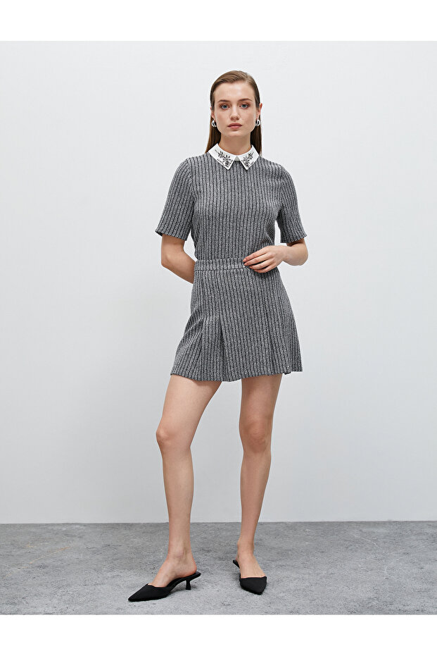 Glittery Pleated Knitwear Mini Skirt