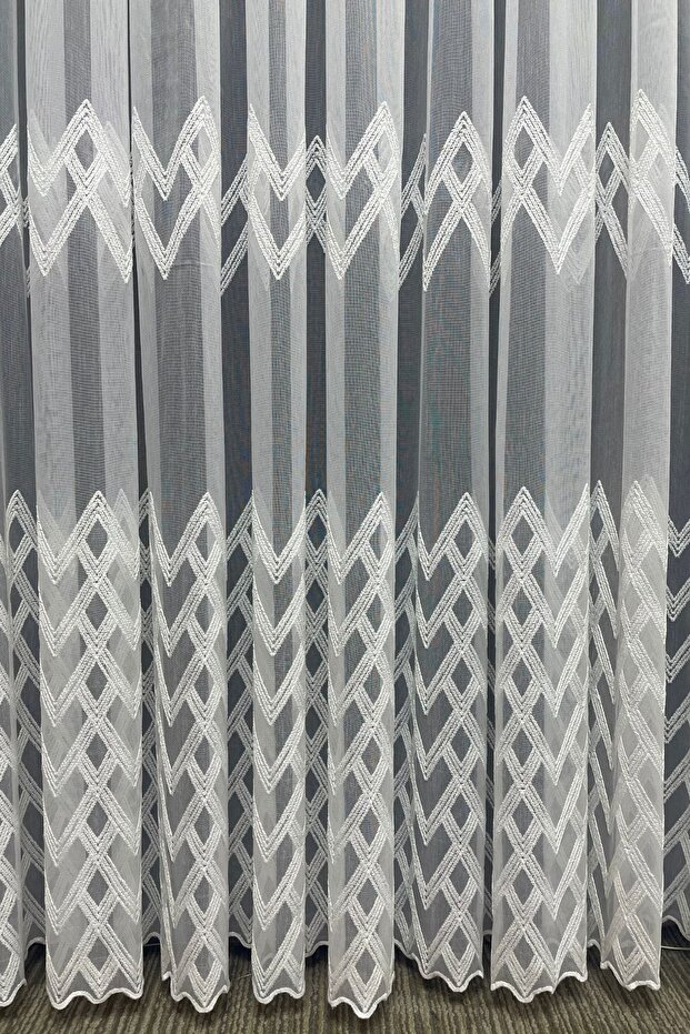 Monaco Zigzag Patterned Tulle Curtain (Without Pleat) - 1
