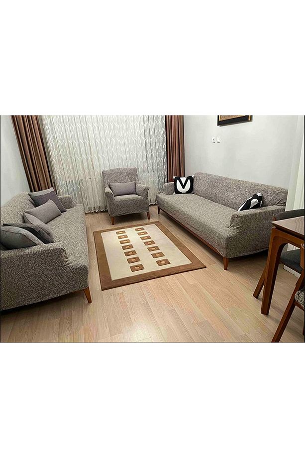 Jakarlı Düz Desen 3 3 1 1 Lastikli Koltuk Örtüsü Takımı Kanepe Çekyat Örtüsü Koltuk Kılıfı - 3