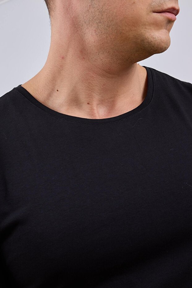 طاقم الرقبة الأساسية تي شيرت أسود للرجال - 5