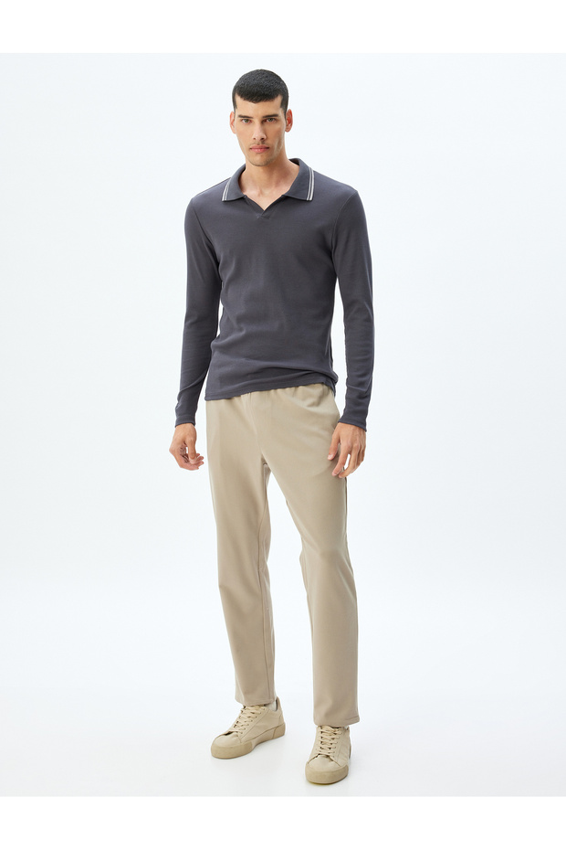 Slim Fit T-Shirt Long Sleeve V Neck Polo Cotton