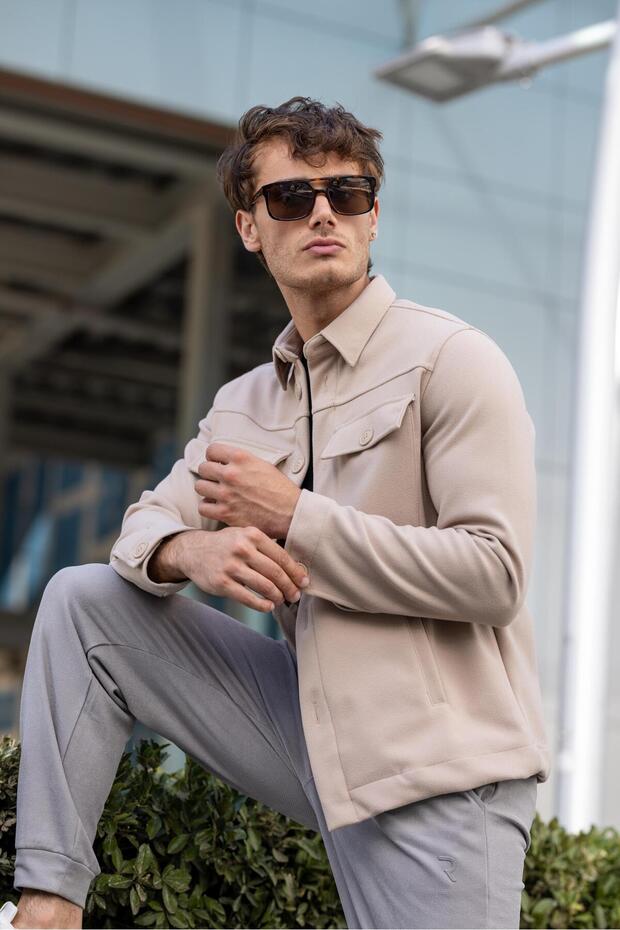 سترة رجالية باللون البيج - 2