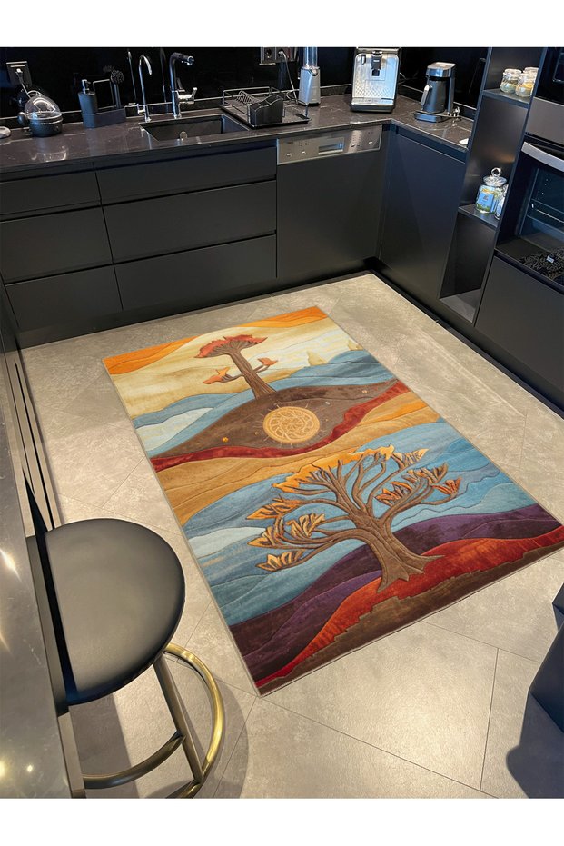 Paris Collection Tree of Life Themed Abstract Patterned Vintage Decorative Rug 60