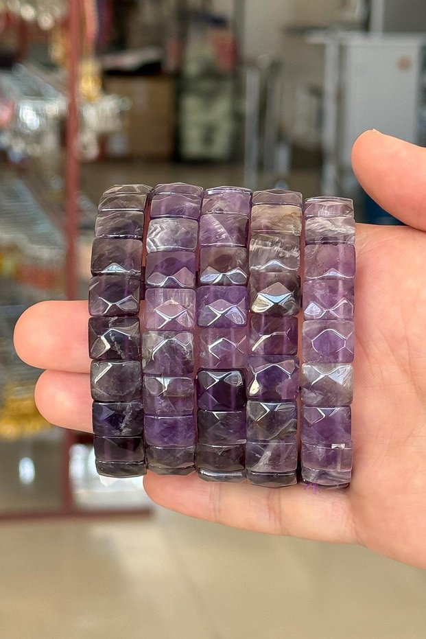 Square Faceted Cut Amethyst Bracelet