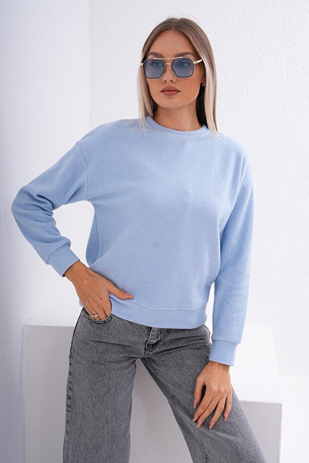 Kadın Bisiklet Yaka Selanik Örme Sweatshirt 255010 - - 1