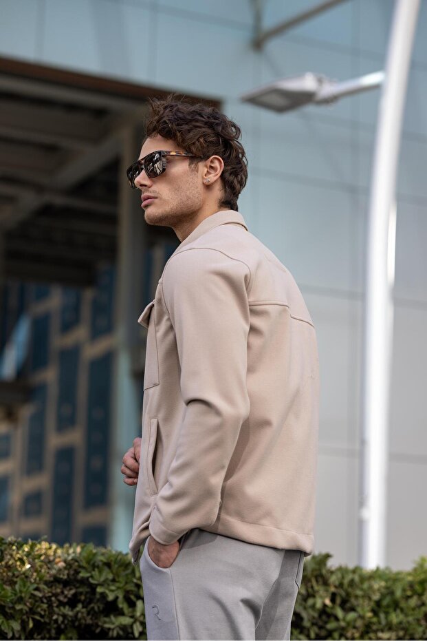 سترة رجالية باللون البيج - 5