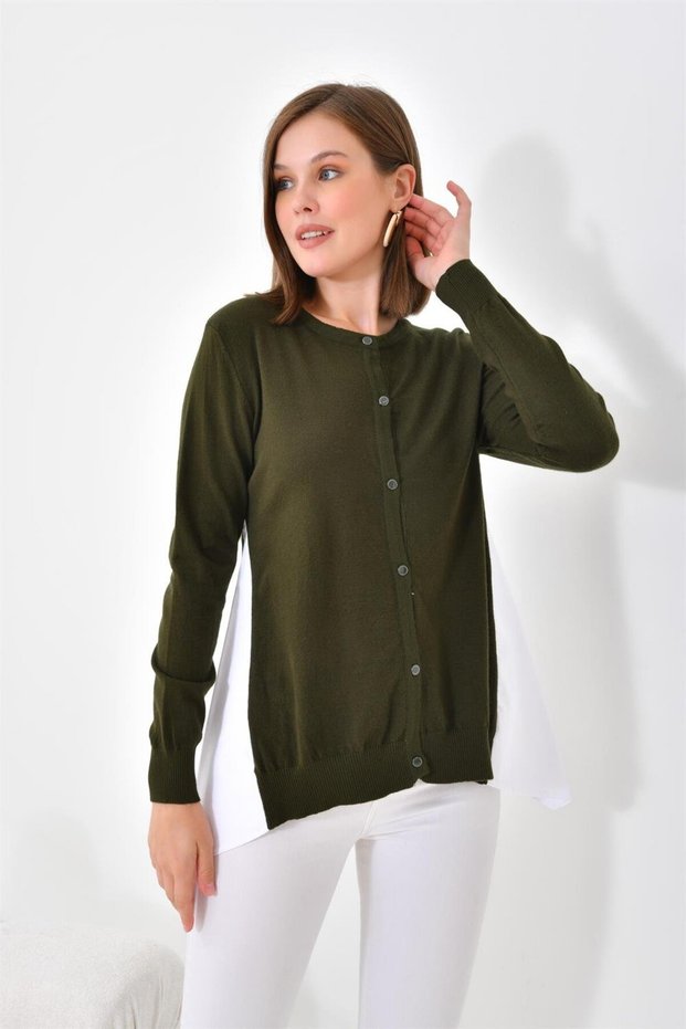 Women's Poplin Fabric Detailed Cardigan Khaki 20526