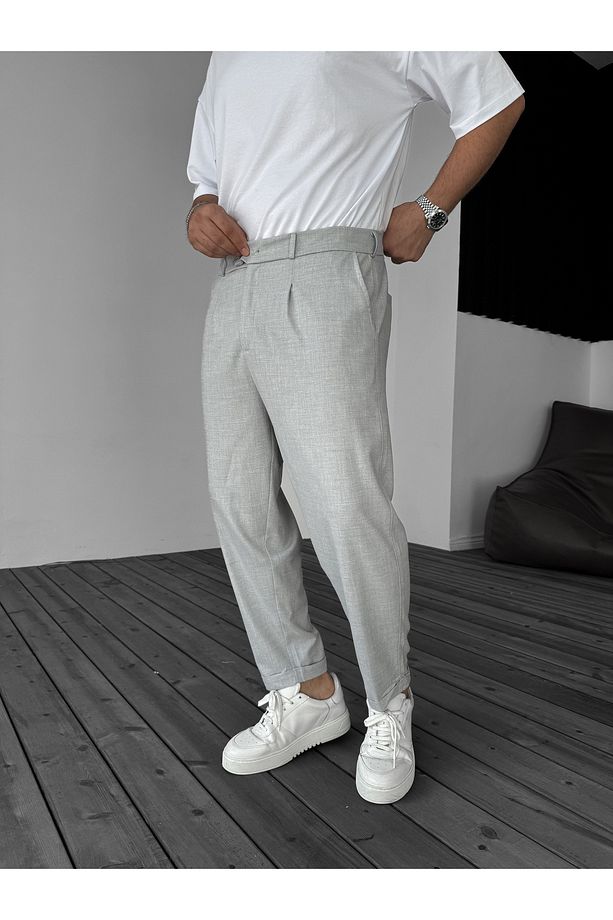 Gri Katlı Paça Kumaş Pantolon B-3011 - 6