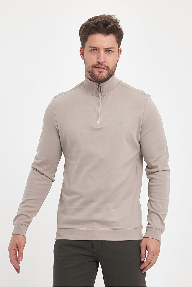 Men's Winter Long Zippered Stand Collar Stone Sweatshirt