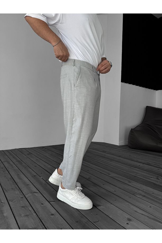 Gri Katlı Paça Kumaş Pantolon B-3011 - 3