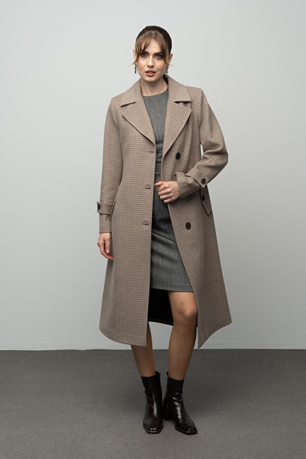 Mink 3028 - Men's Cashmere Coat, Square Patterned Collar