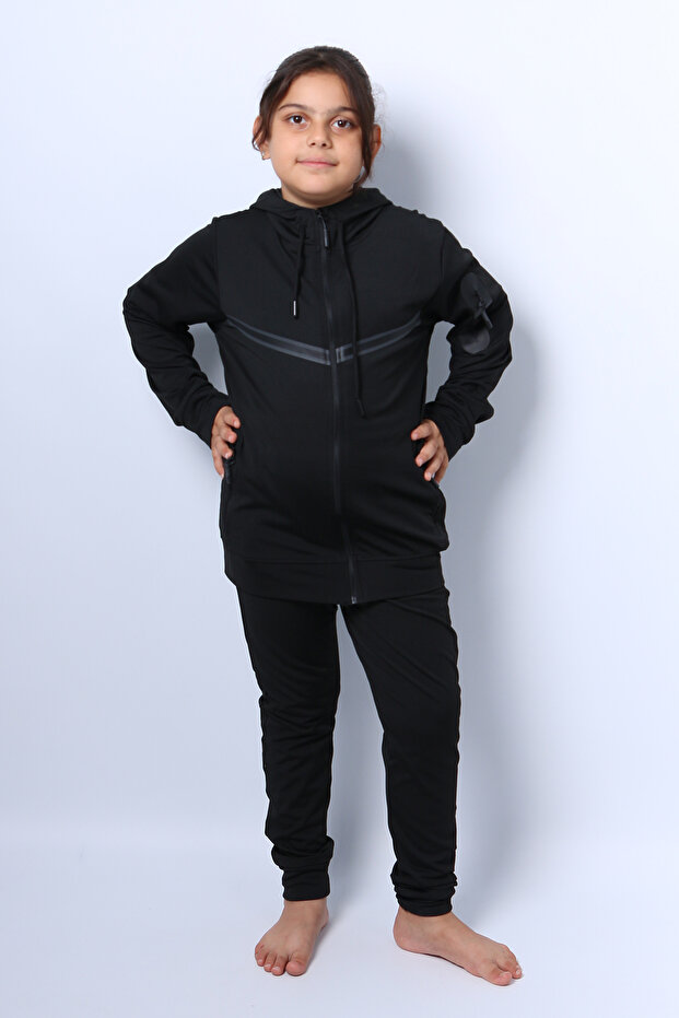 Girl's Hooded Tracksuit Set - Zip and Rib C59