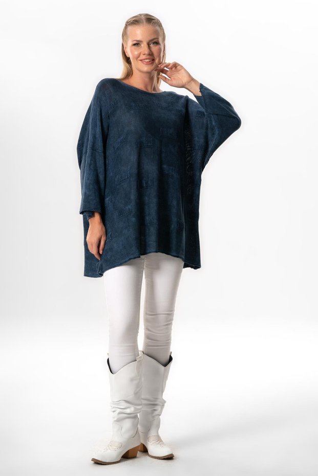 Wide Sleeve Hira Autumn and Winter Asymmetrical Cut Authentic Knitwear Blouse Indigo Indg