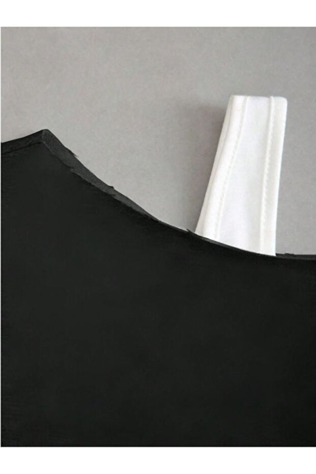 Kadın Tek Omuz Kalın Askılı Oversize Crop Sweatshirt - 3