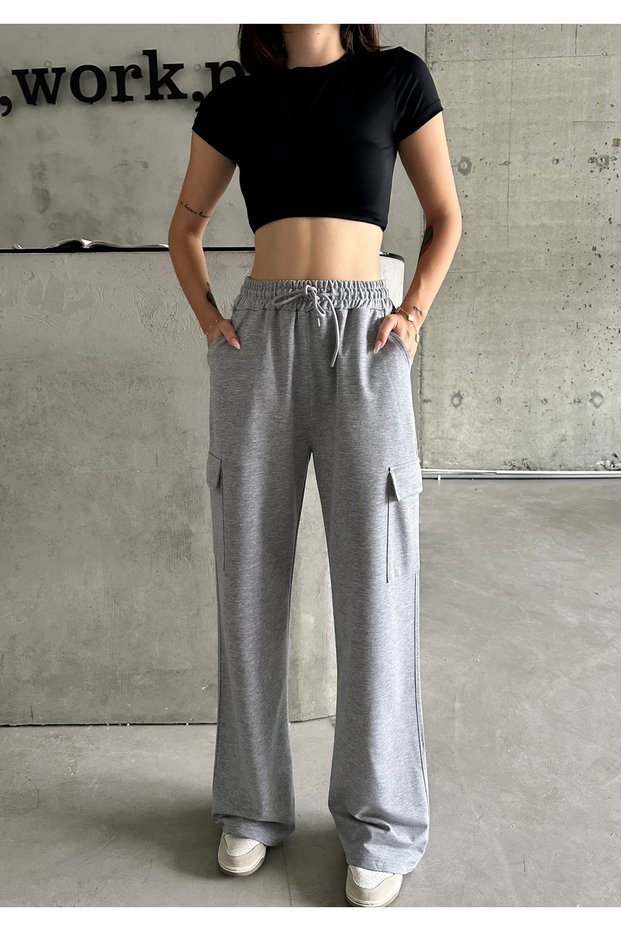 Women's High Waist Cargo Pockets Wide Leg Loose Sweatpants