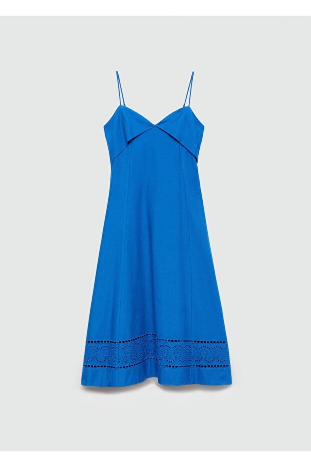 Kıvrık yakalı işlemeli elbise - 3