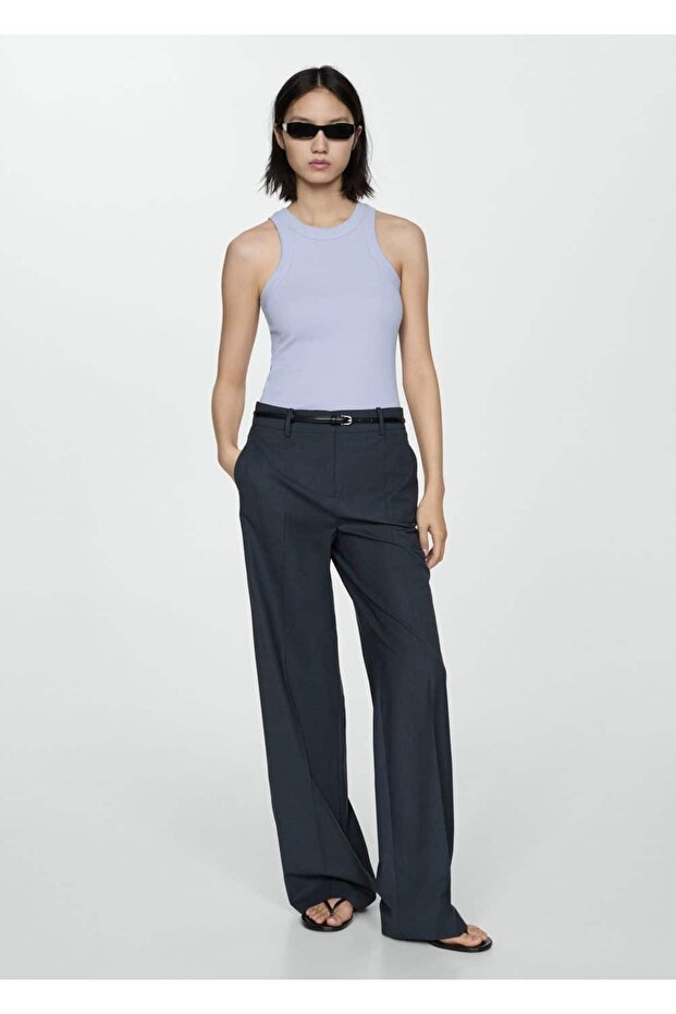 Lastik örgü pamuklu bluz - 2