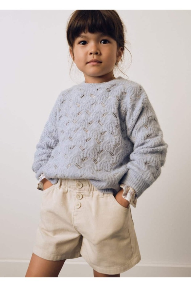 Düğmeli Mikro Fitilli Kadife Şort - 4