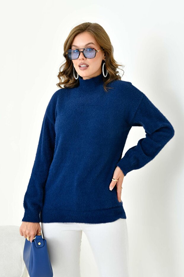 Women's Basic Half Turtleneck Sweater Navy Blue 20878