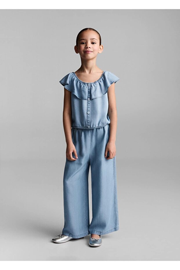 Düğmeli denim bluz - 1