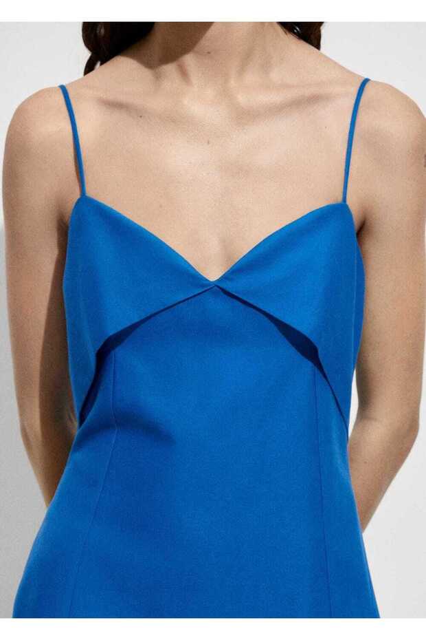 Kıvrık yakalı işlemeli elbise - 1