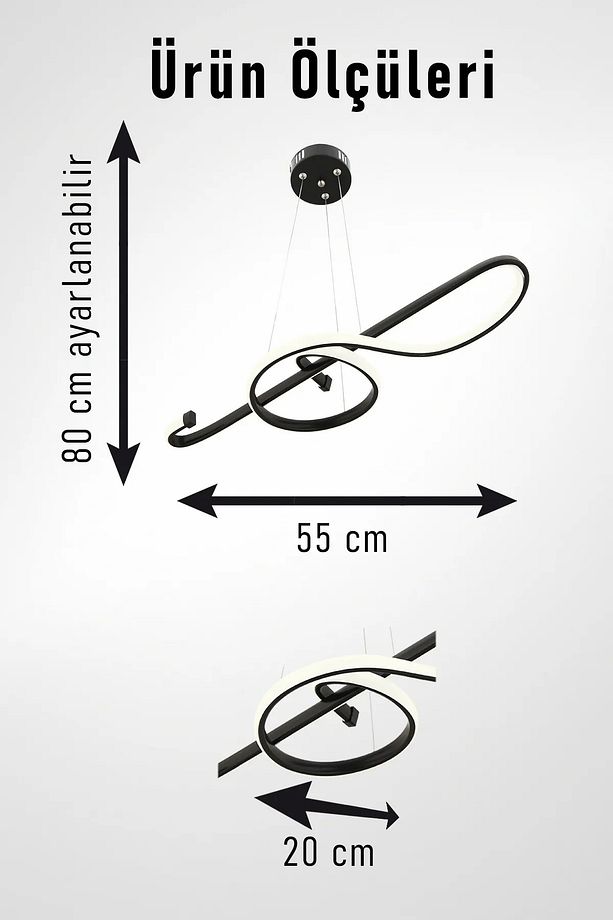 Melodiya Model Modern Luxury Led Salon Mutfak Çocuk Oturma Odası Avize Siyah Sarkıt Avize - 3