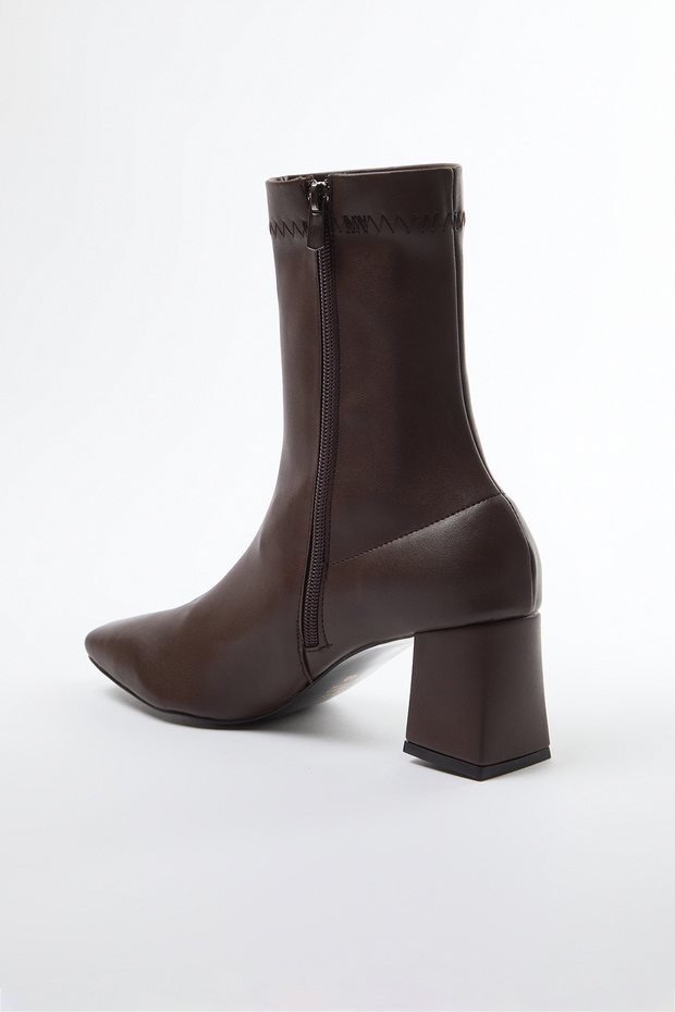 Braune Stretch-Damenstiefel mit Reißverschluss und Blockabsatz TAKAW25BO00001 - 4