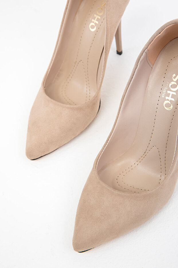 Zamszowe damskie klasyczne buty na obcasie - Skóra 19720 - 4