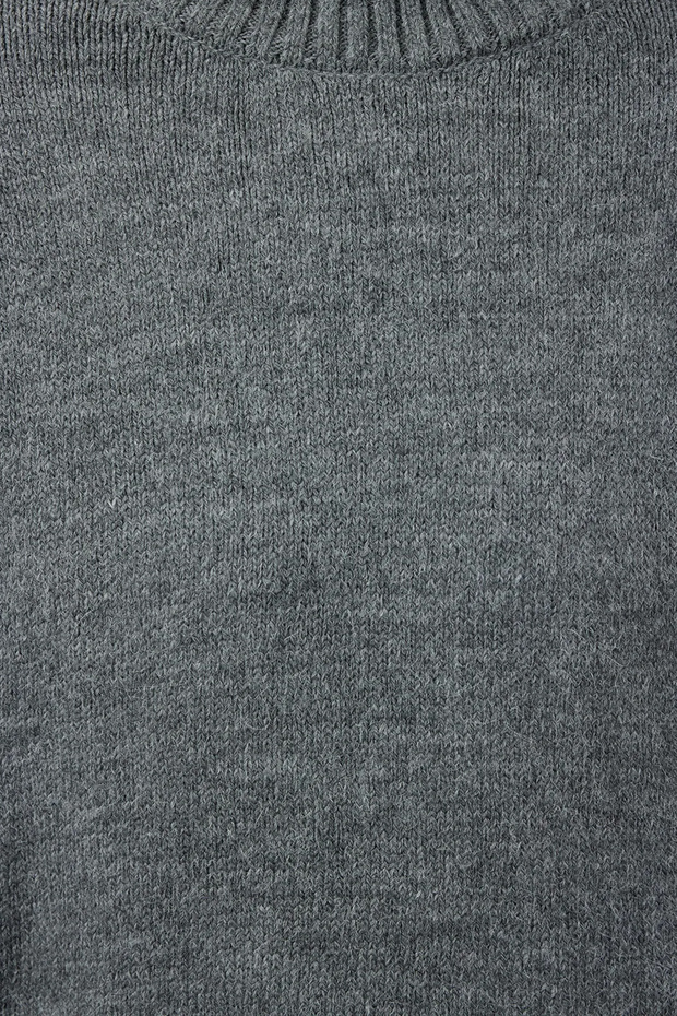 Anthrazitfarbener, locker geschnittener, weich strukturierter Strickpullover TWOAW25KZ00168 - 5