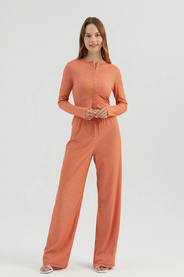 Yüksek Bel Bağcıklı Straight Fit Pijama Altı - 3