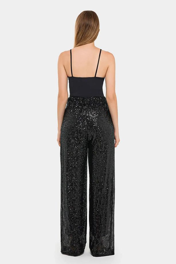 Pullu Wide Leg Yüksek Bel Pantolon - 4