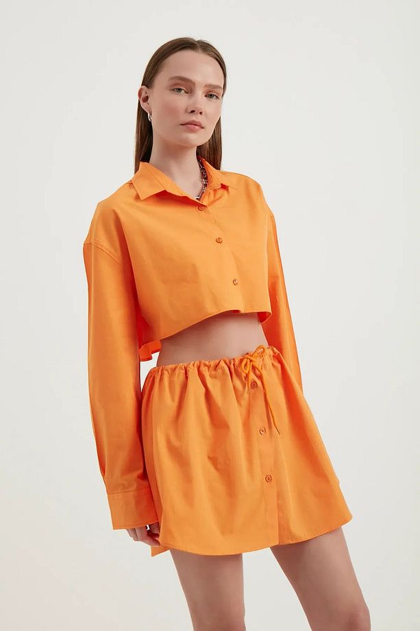 Geniş Kollu Oversize Crop Gömlek - 3