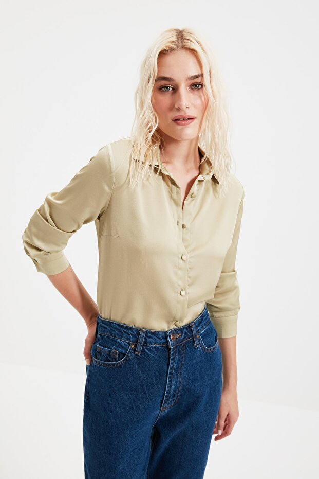 Mintgrünes Basic-Hemd aus Satingewebe TWOAW20GO0465 - 1