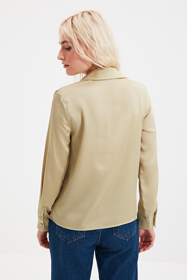 Mintgrünes Basic-Hemd aus Satingewebe TWOAW20GO0465 - 5