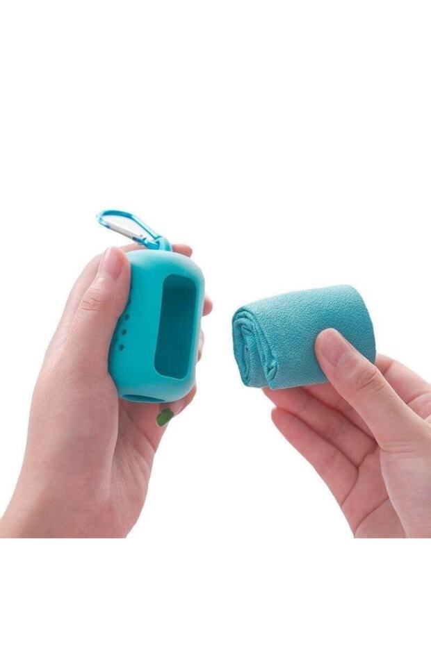 Towel with Silicone Case Microfiber Quick Drying Camping Bag Kitchen Accessory Portable