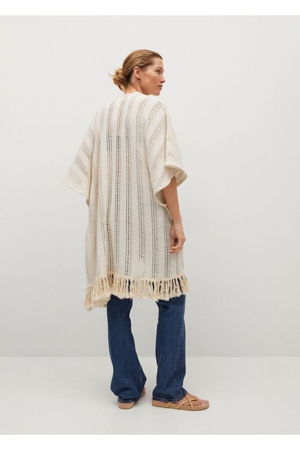 Kadın Ekrü Ajurlu Uzun Kaftan - 4