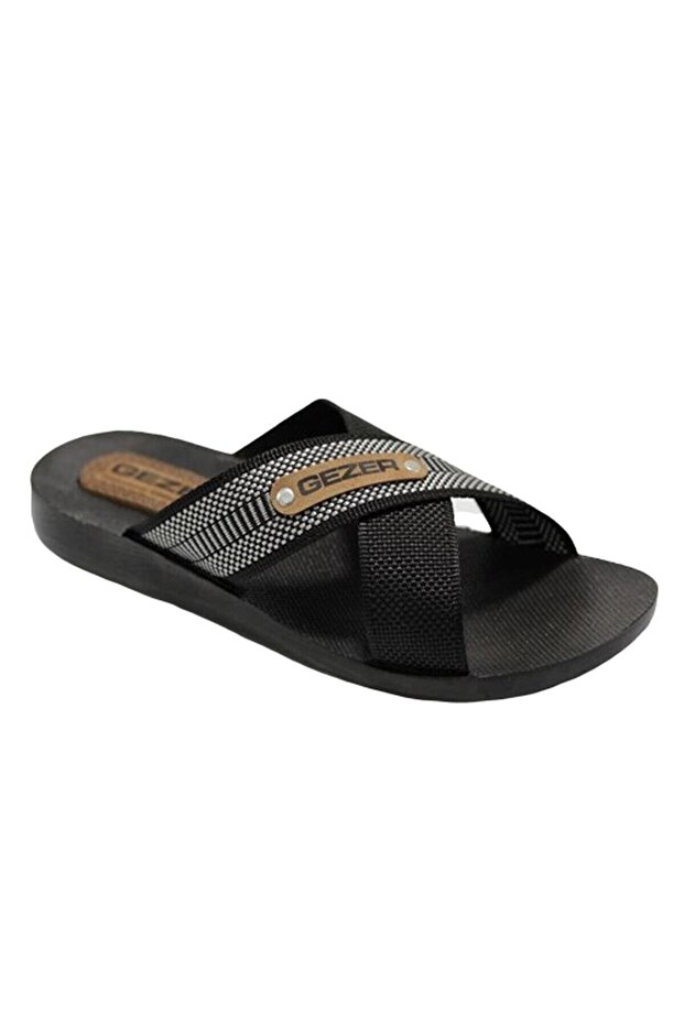 Men's Black Casual Home - Cross Straw Slippers Model -