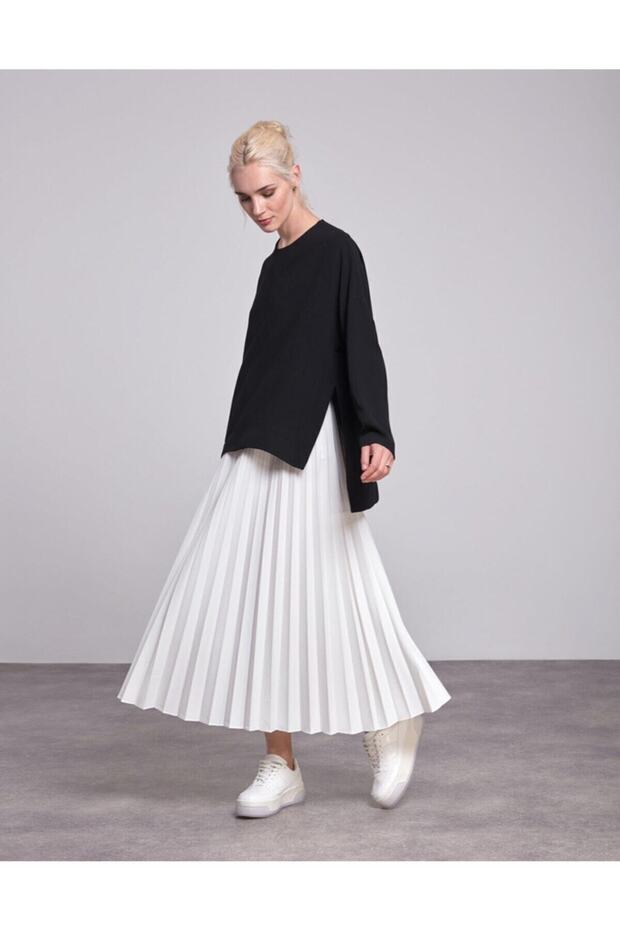 Women's White Pleated Long Skirt