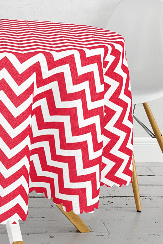 Modern Zigzag Patterned Digital Printed Round Tablecloth - Diameter 140cm - 3