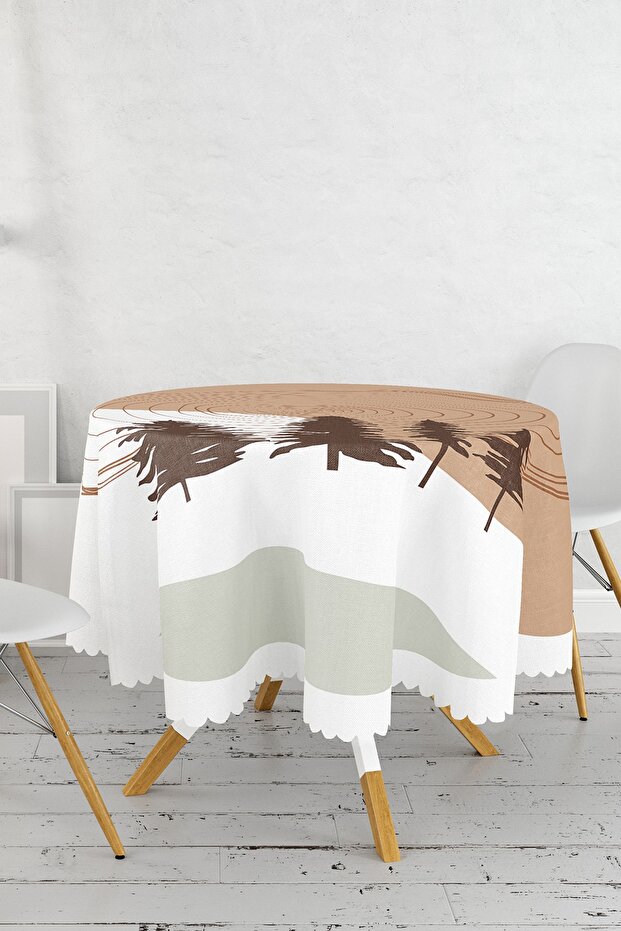Digital Printed Modern Round Tablecloth with Pine Tree Pattern on White Background - 2