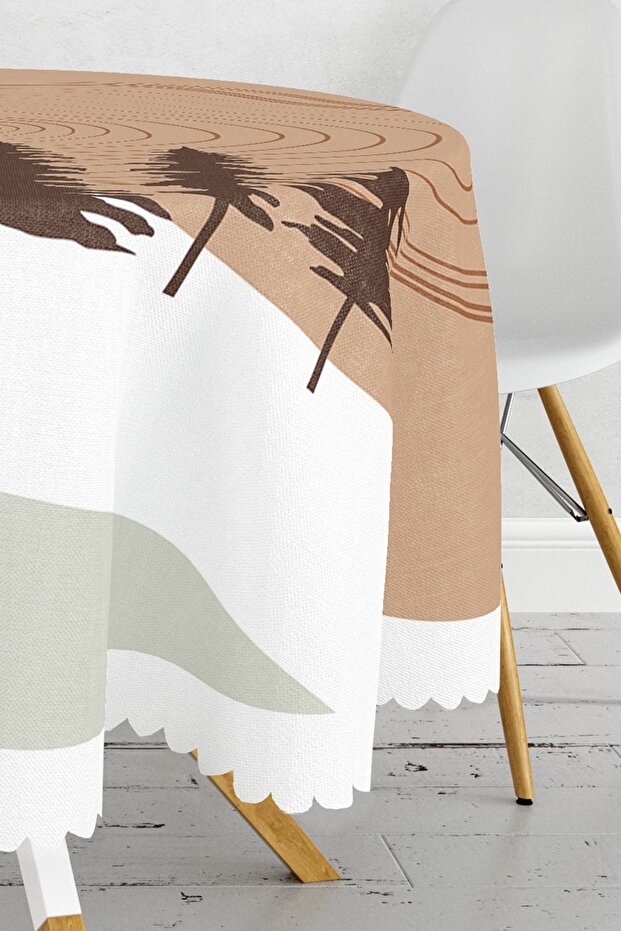 Digital Printed Modern Round Tablecloth with Pine Tree Pattern on White Background - 3