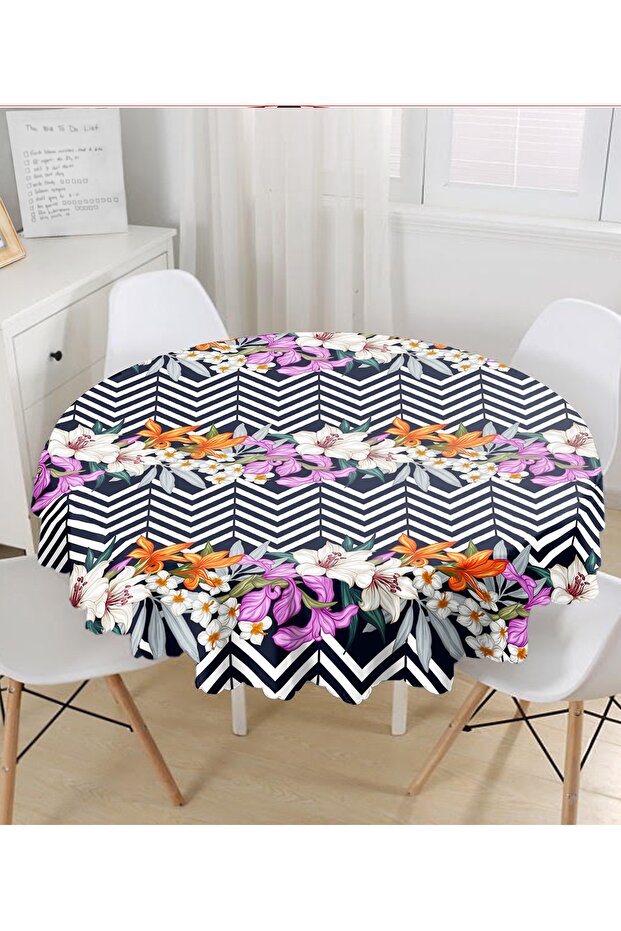Flower Pattern Digital Printed Round Tablecloth - Diameter 140cm - 1